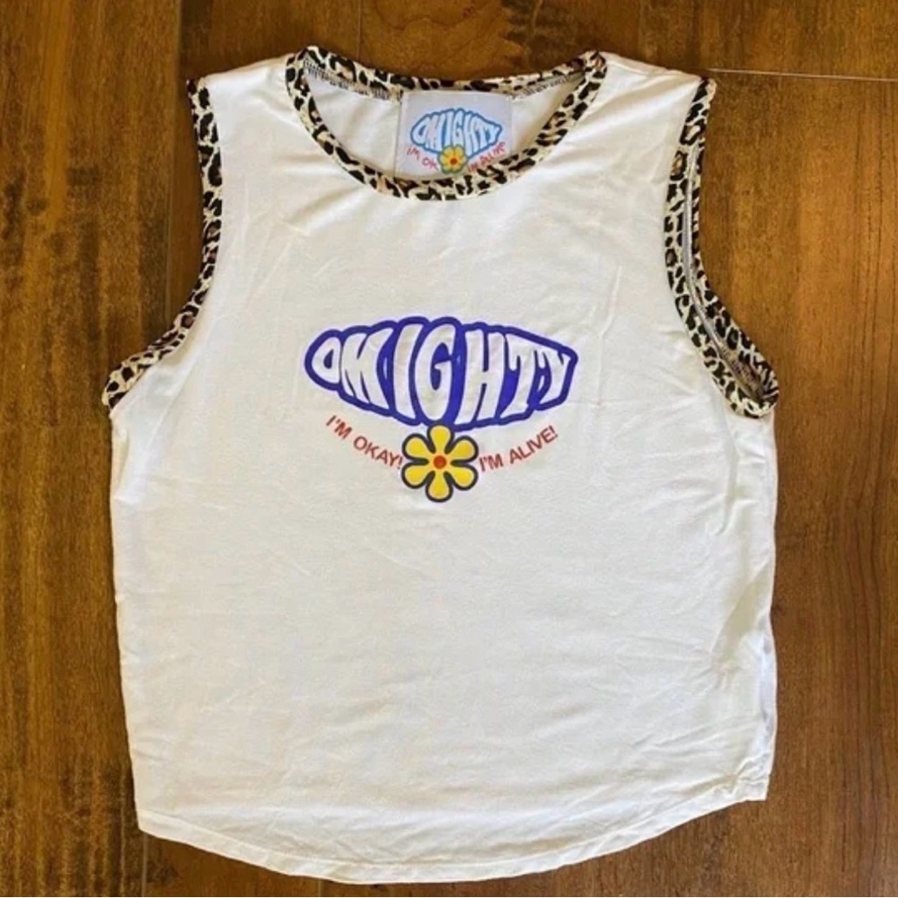 OMIGHTY I’M Okay I’M Alive Tank Top with Leopard Trim